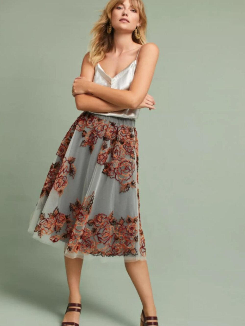Anthropologie “Not So Serious” Rosie Embroidered Tulle Skirt L NWT